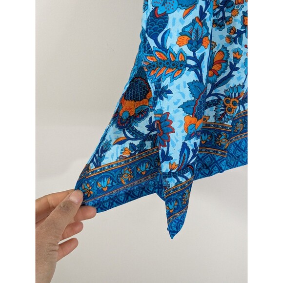 Dolma Silk Blend Floral Blue Tunic Hand Embroidered Henley Bohemian Indian Sz M - Picture 9 of 12